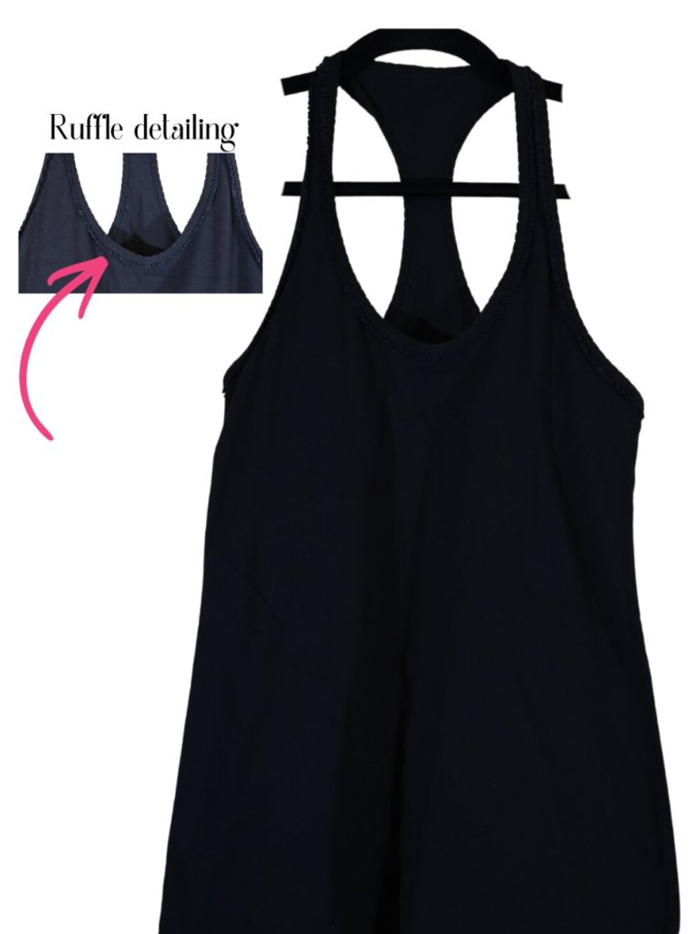 Lululemon Black Ruffle Trim Scoop Neck Racerback Tank Top Size 8